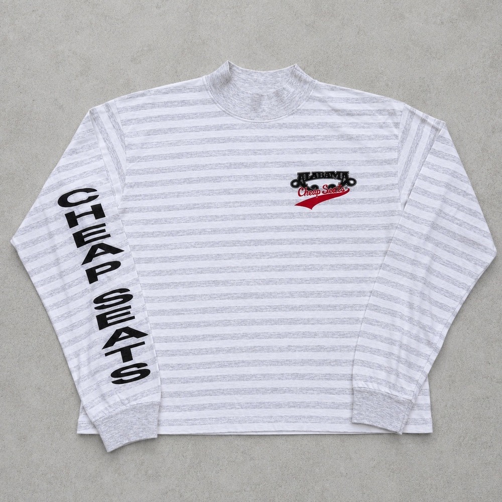 Vintage Cal Cru Alabama Cheap Seats Mock Neck Striped Shirt Mens Large USA Made